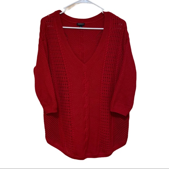 Torrid Red Cable Knit Tunic Sweater V-Neck Size 0 - Picture 6 of 6